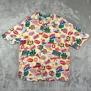 Vintage 90’s Lee Sport Rayon AOP Ohio State Buckeyes Hawaiian Shirt Size Large